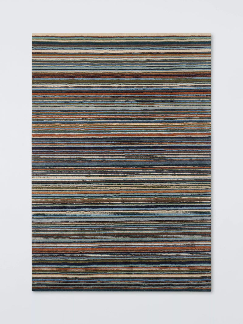John Lewis Russet Multistripe Hand Loomed Rug, Blue/Multi, L180 x W120cm