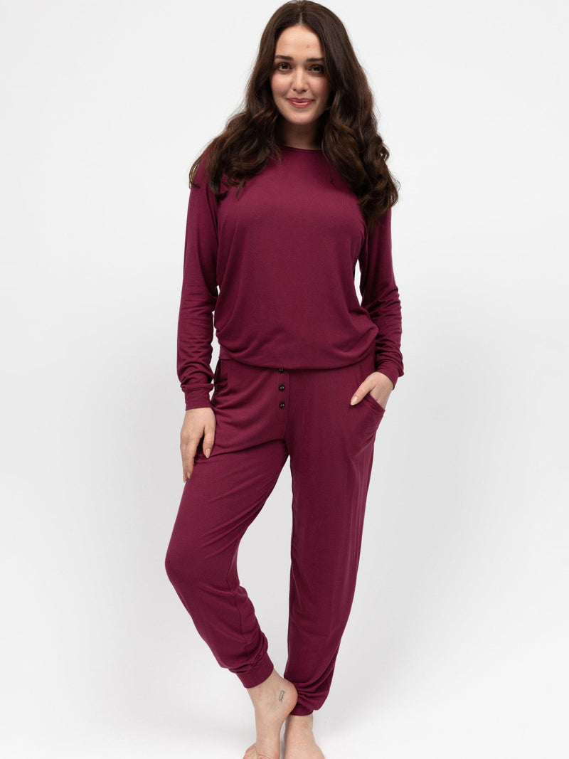 Cyberjammies jersey pyjama set ox blood - British product