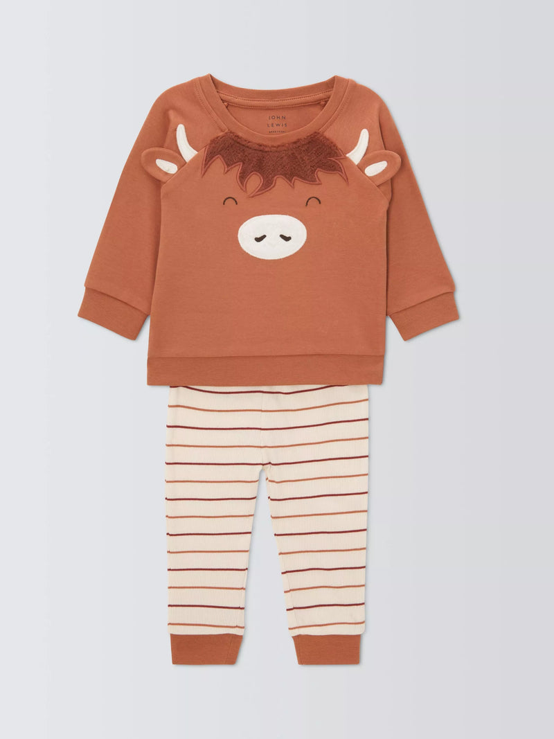 John Lewis Baby Novelty Cow Pyjamas Natural, UK version