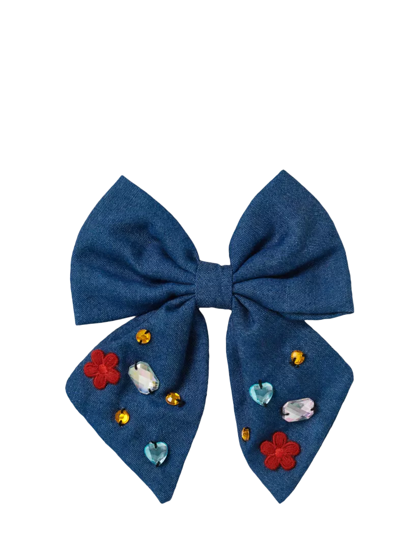 Stych gem bow hair clip navy, UK version