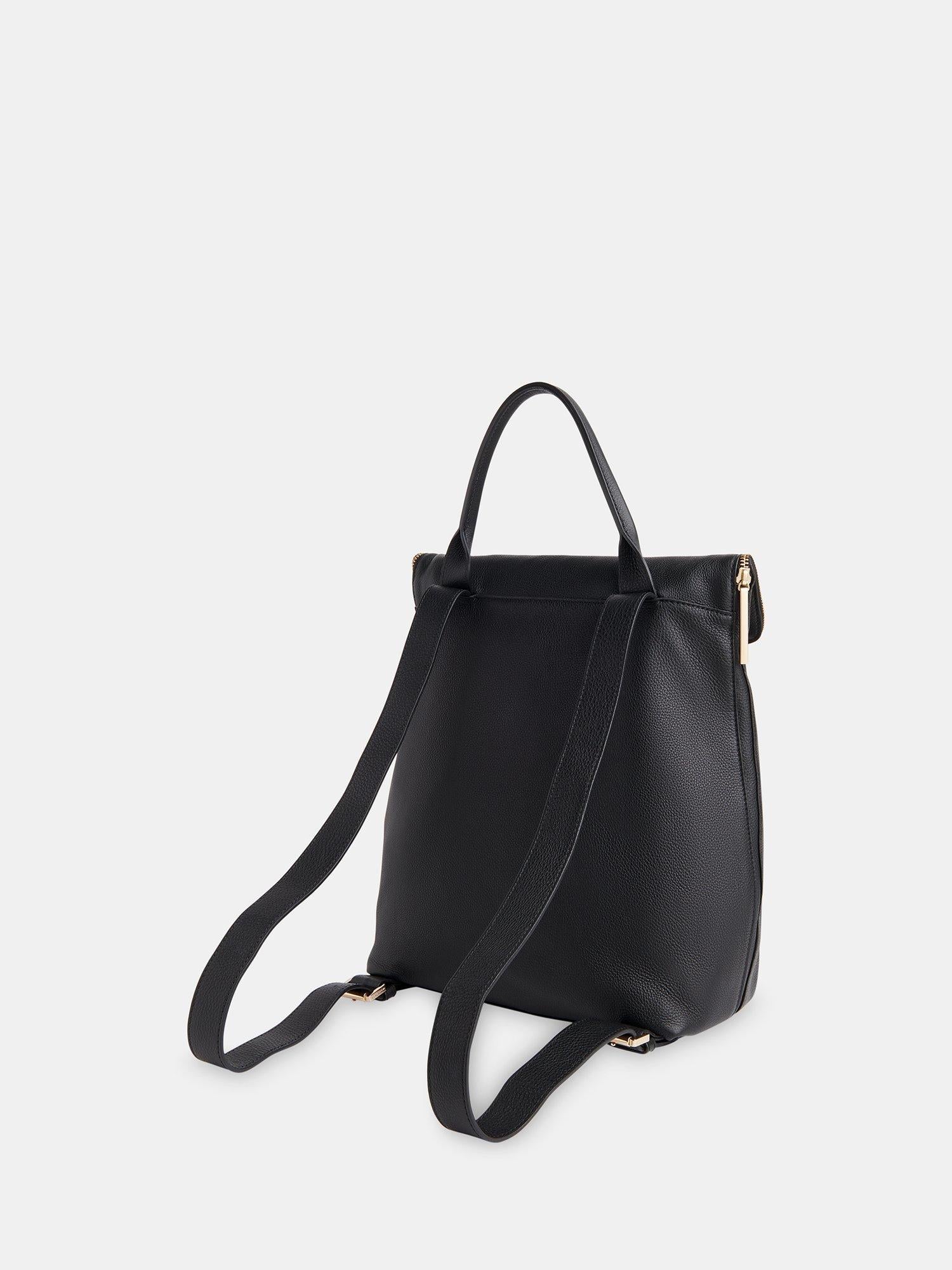 Whistles Verity black leather backpack with zip fastening (British brand)