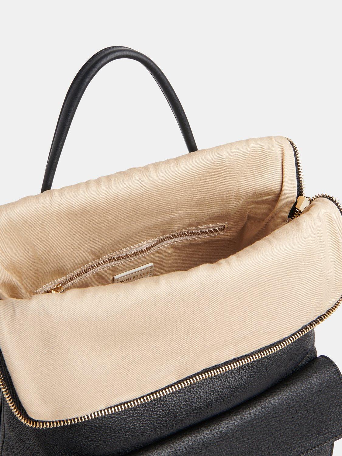 Whistles Verity black leather backpack with zip fastening (British brand)