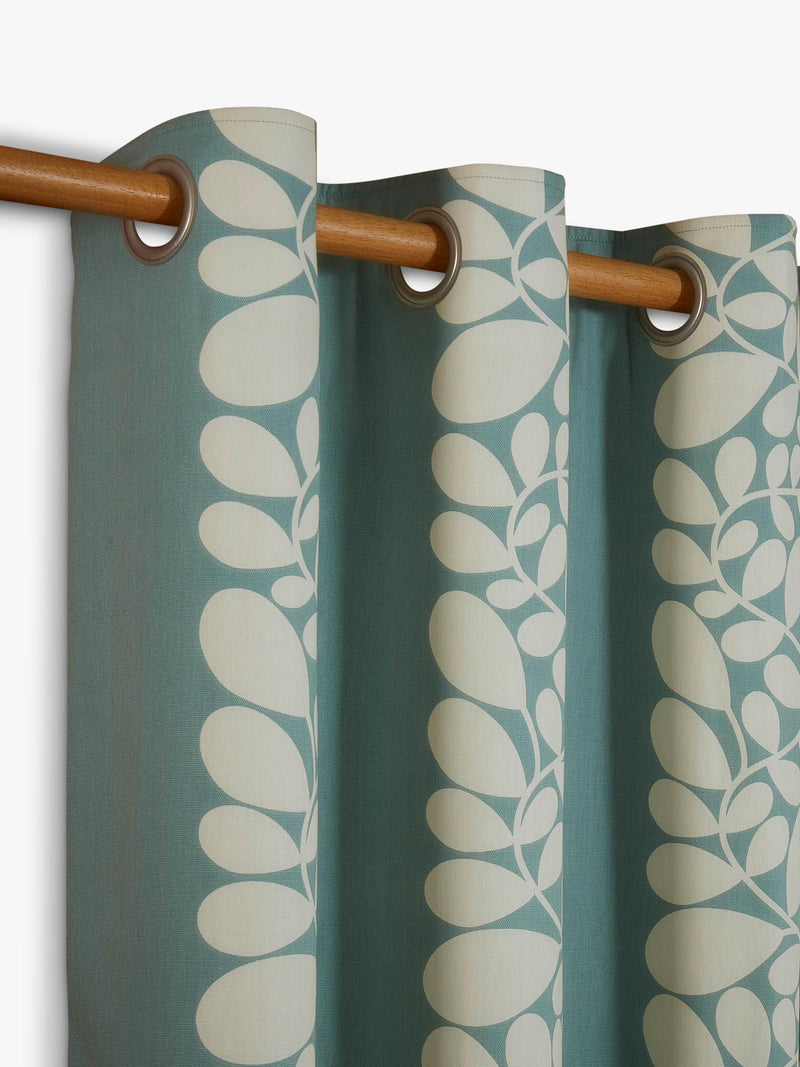 Orla Kiely duck egg eyelet curtains with sycamore stripe print, UK version