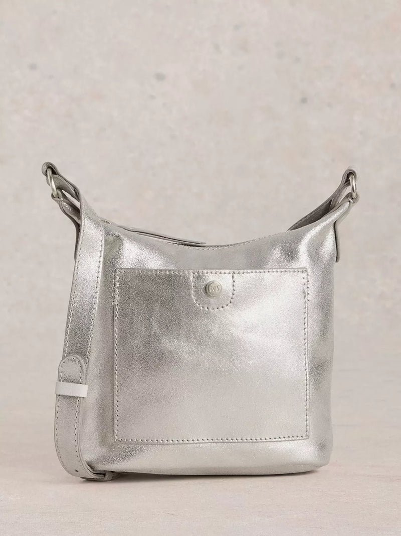 White Stuff metallic leather crossbody bag silver (British brand)