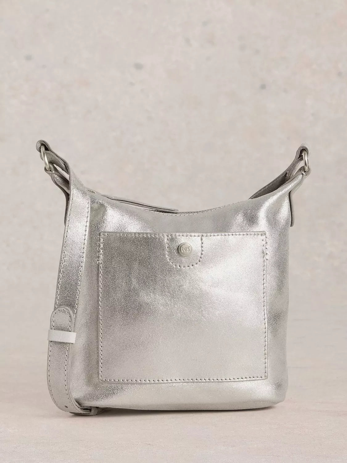 White Stuff metallic leather crossbody bag silver (British brand)