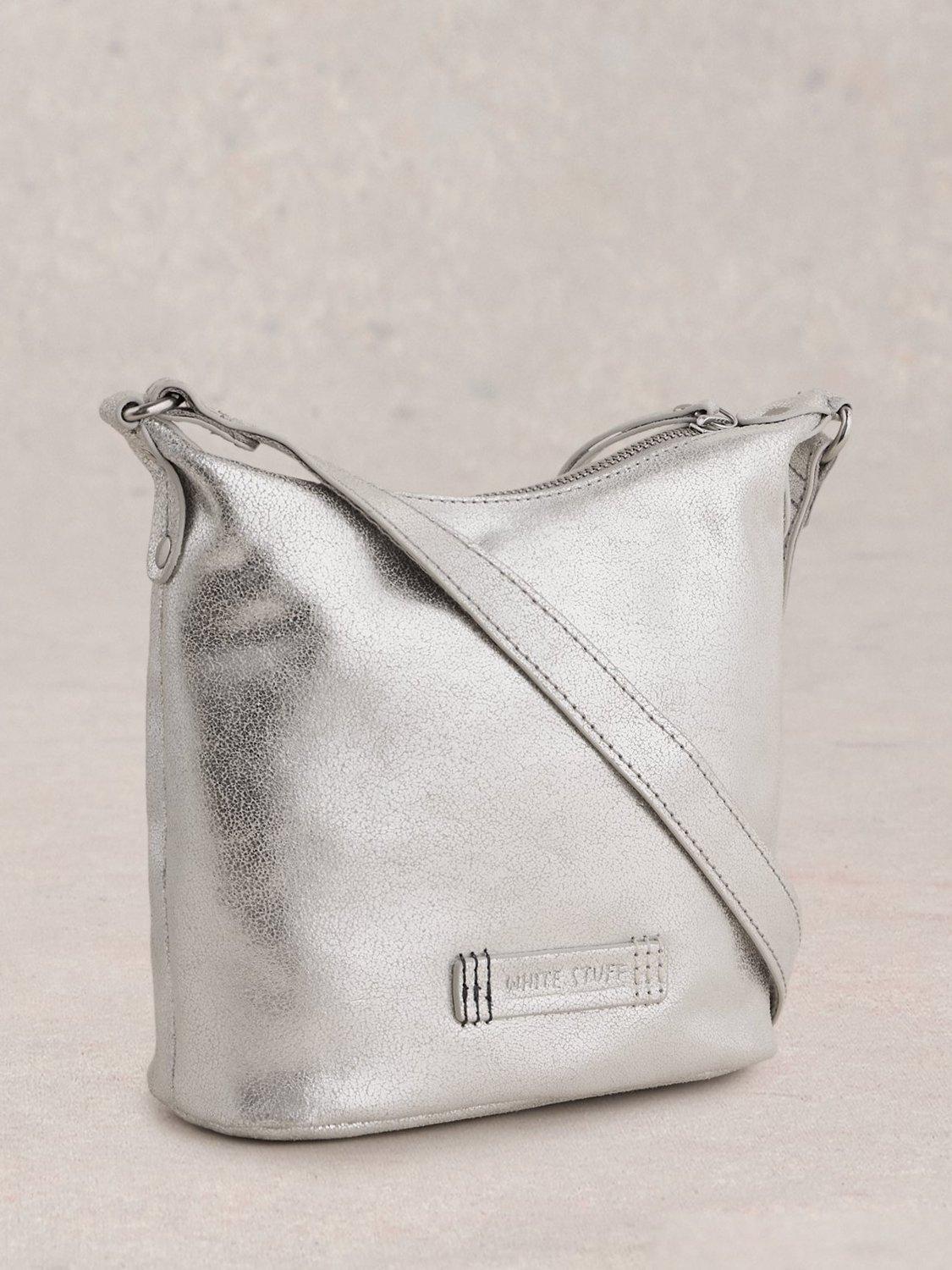 White Stuff metallic leather crossbody bag silver (British brand)