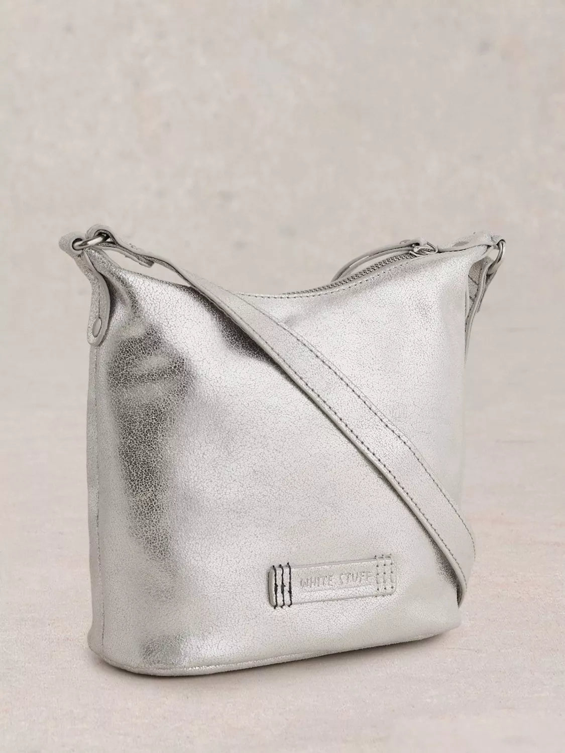 White Stuff metallic leather crossbody bag silver (British brand)