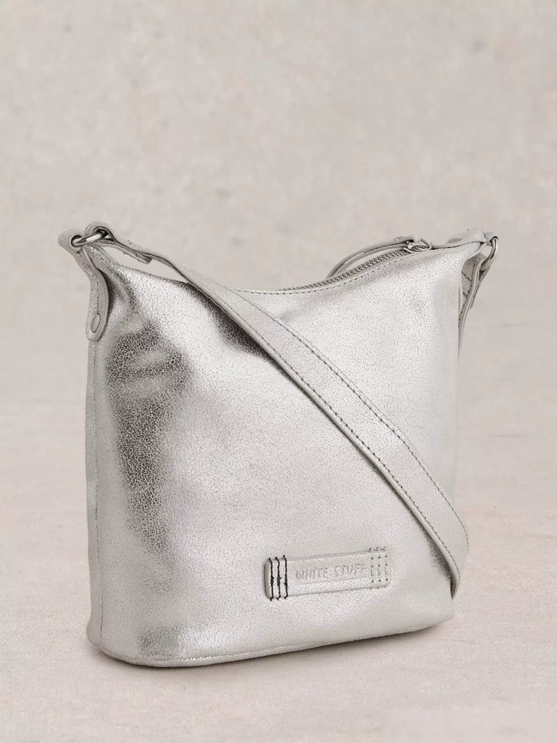 White Stuff metallic leather crossbody bag silver (British brand)