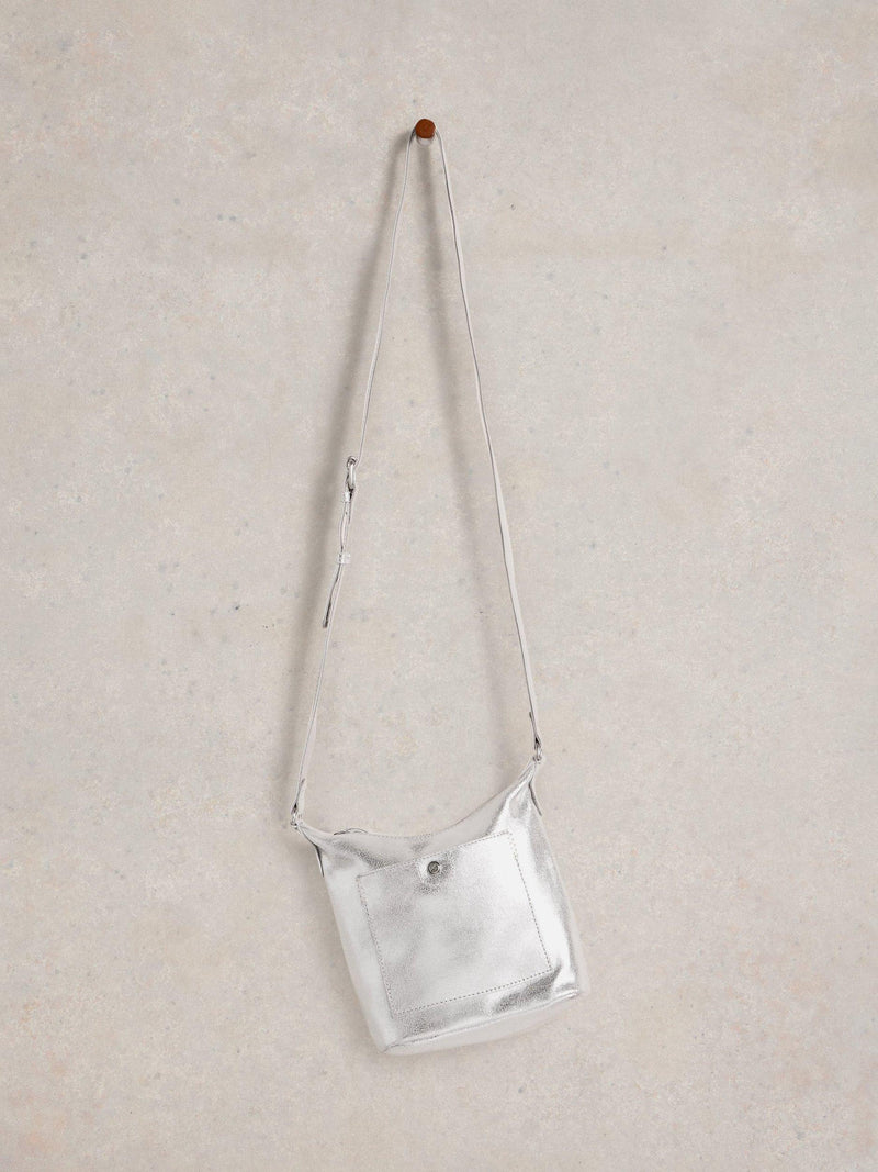 White Stuff metallic leather crossbody bag silver (British brand)