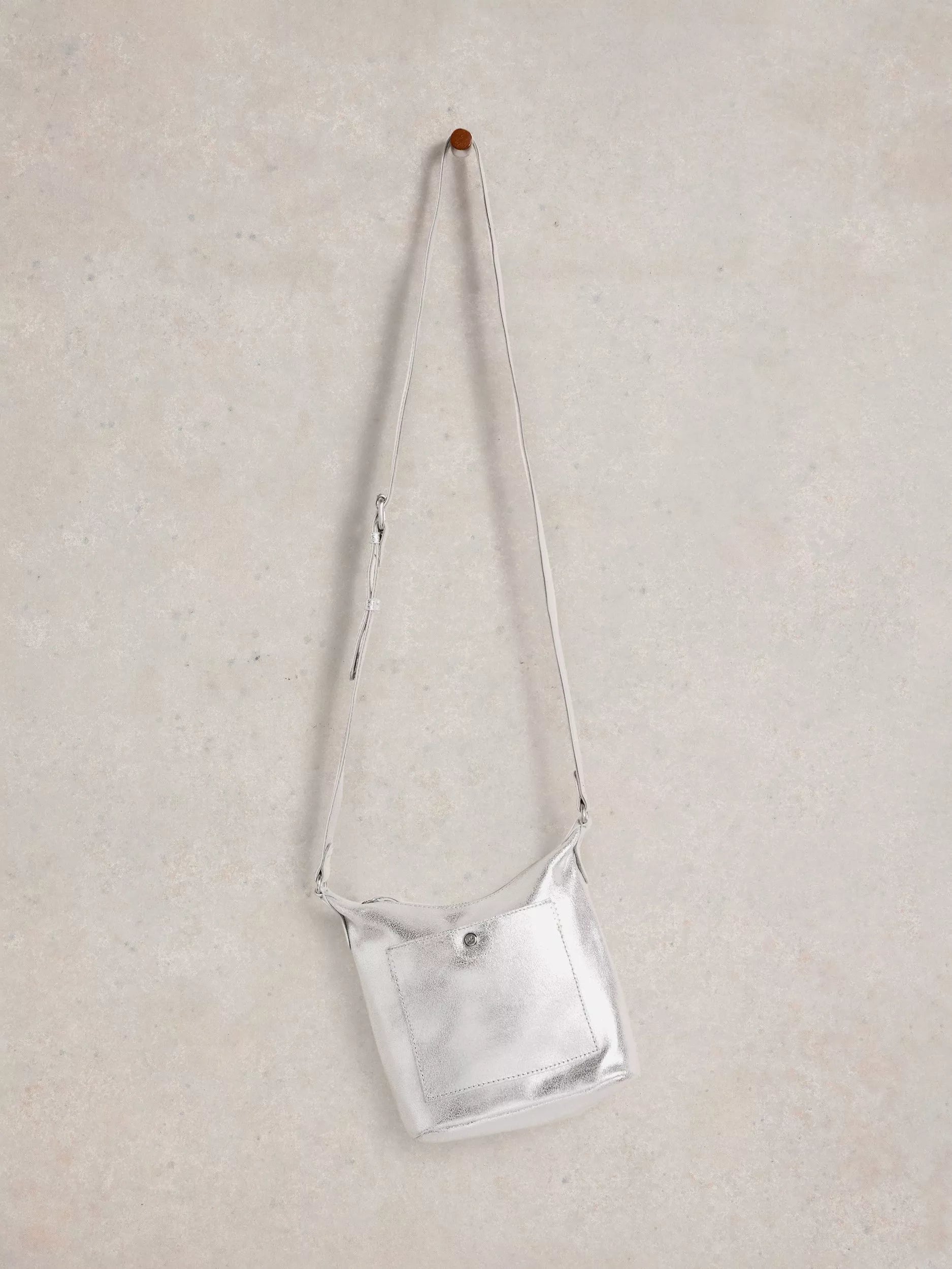 White Stuff metallic leather crossbody bag silver (British brand)