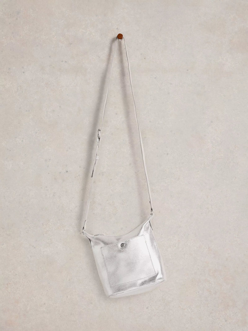 White Stuff metallic leather crossbody bag silver (British brand)