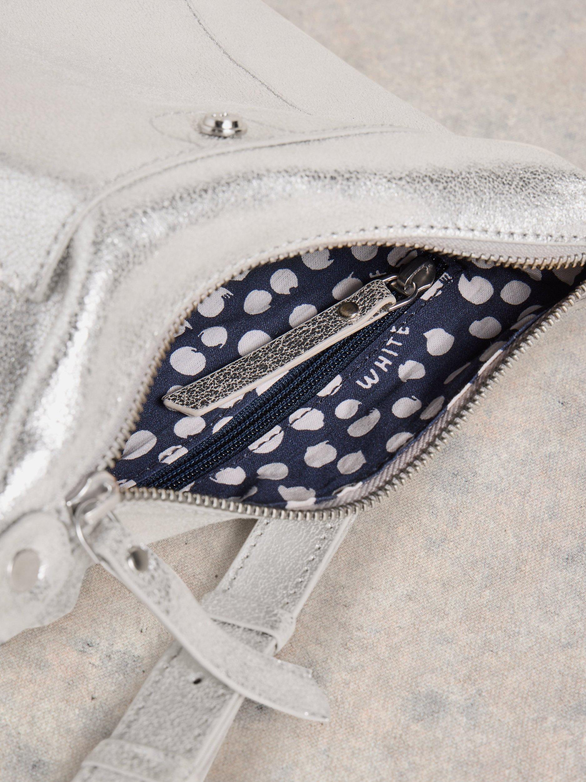 White Stuff metallic leather crossbody bag silver (British brand)
