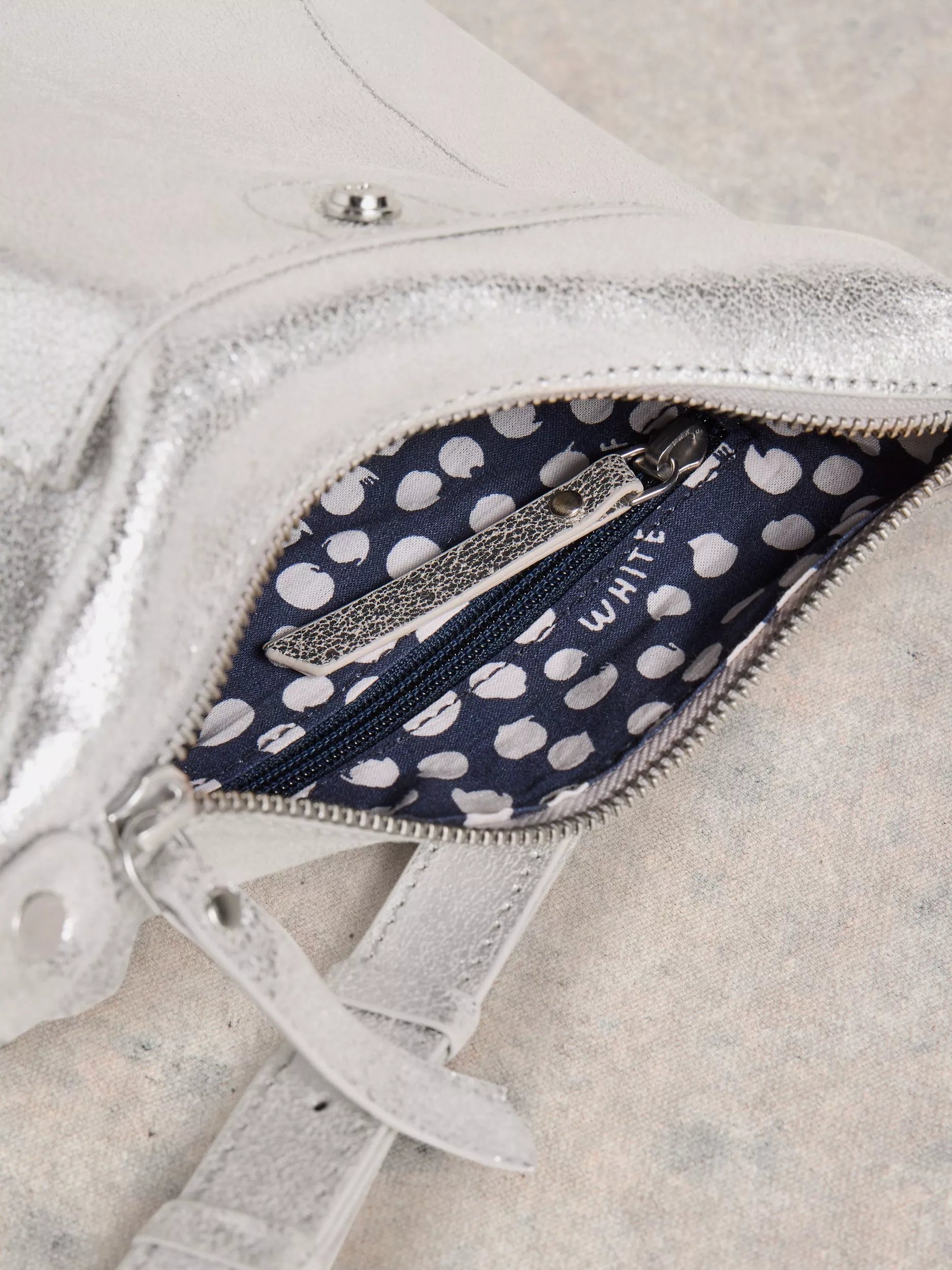 White Stuff metallic leather crossbody bag silver (British brand)