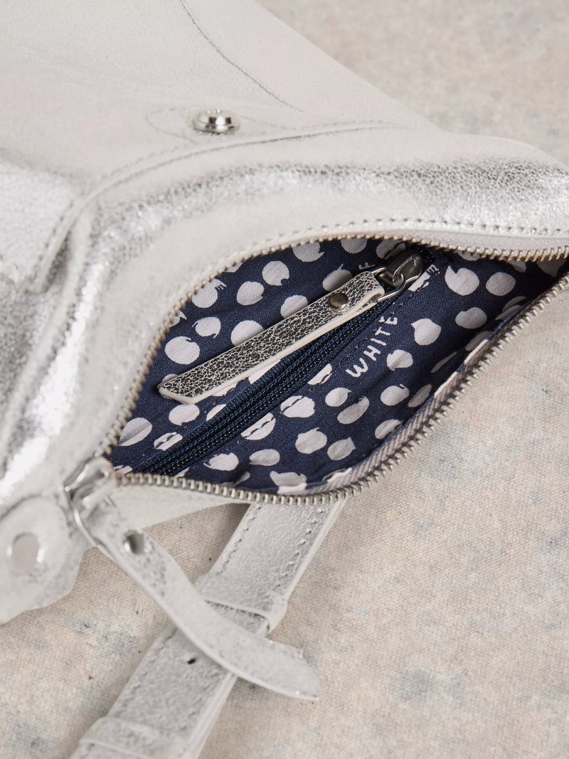White Stuff metallic leather crossbody bag silver (British brand)