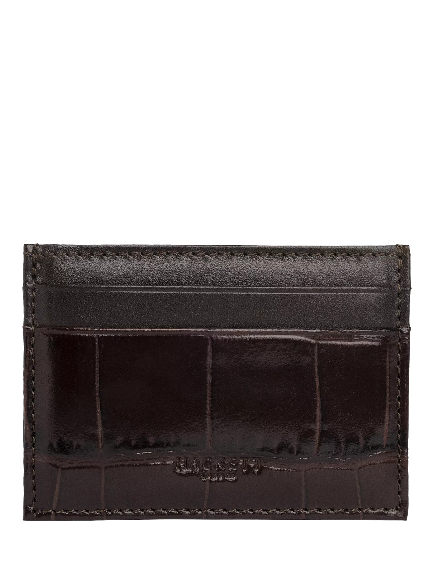 Hackett London Leather Croc Stamped Card Holder, Black