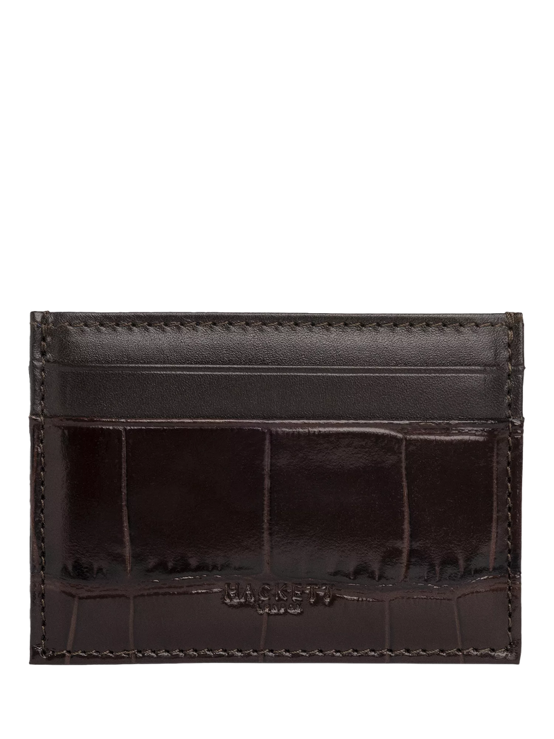 Hackett London Leather Croc Stamped Card Holder, Black