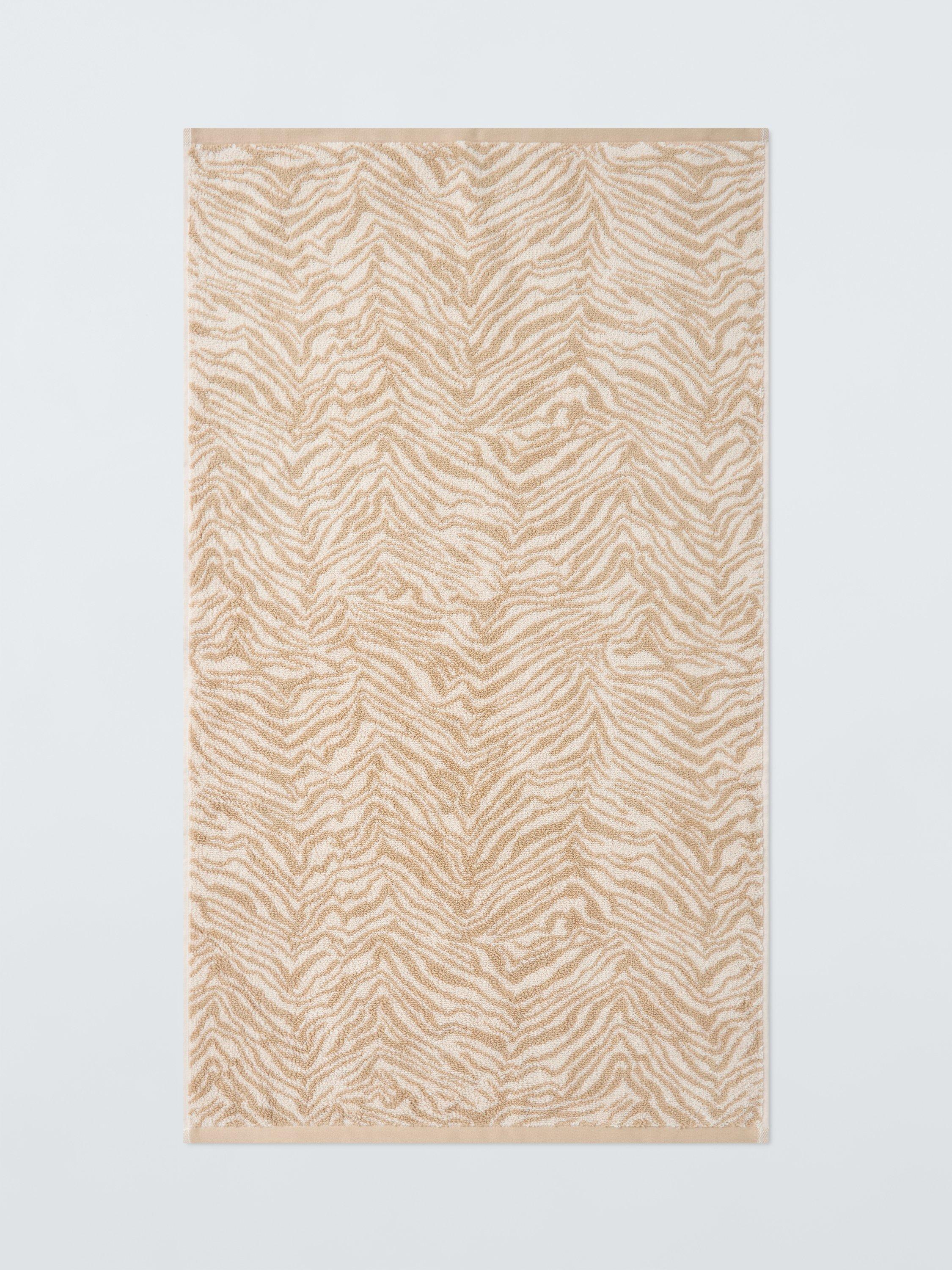John Lewis zebra print towel in camel, 600gsm bathroom towel (British brand)