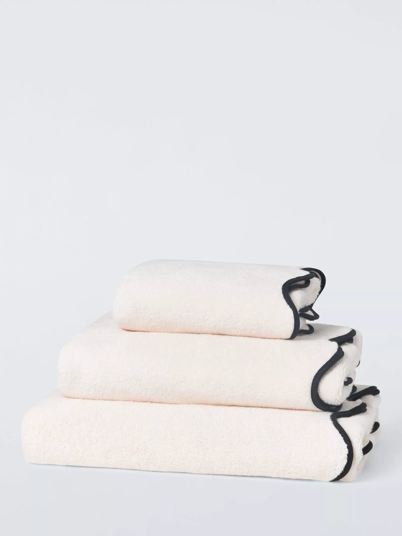 John Lewis scallop edge towel cream black bath sheet - British product