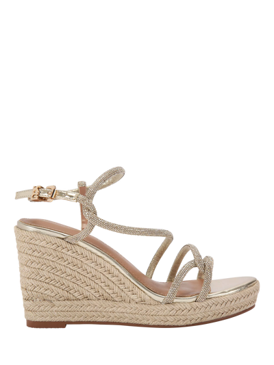 John Lewis Gold-Metallic-Keilabsatz-Espadrilles mit Kristall-verzierten Riemen-Obermaterial, 10cm Absatz – Online bei McGrocer kaufen