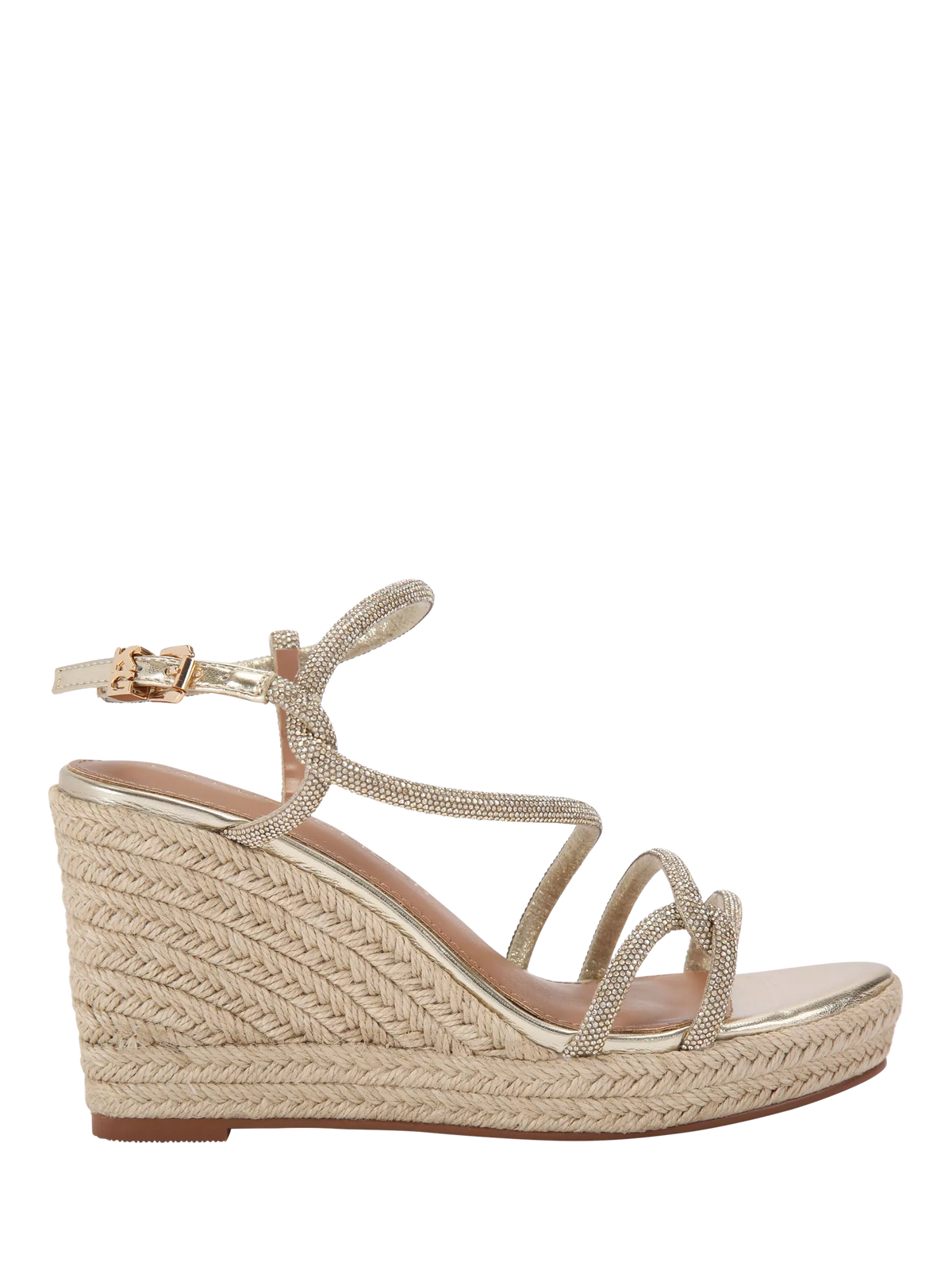 KG Kurt Geiger gold metallic wedge espadrilles with crystal straps, UK version