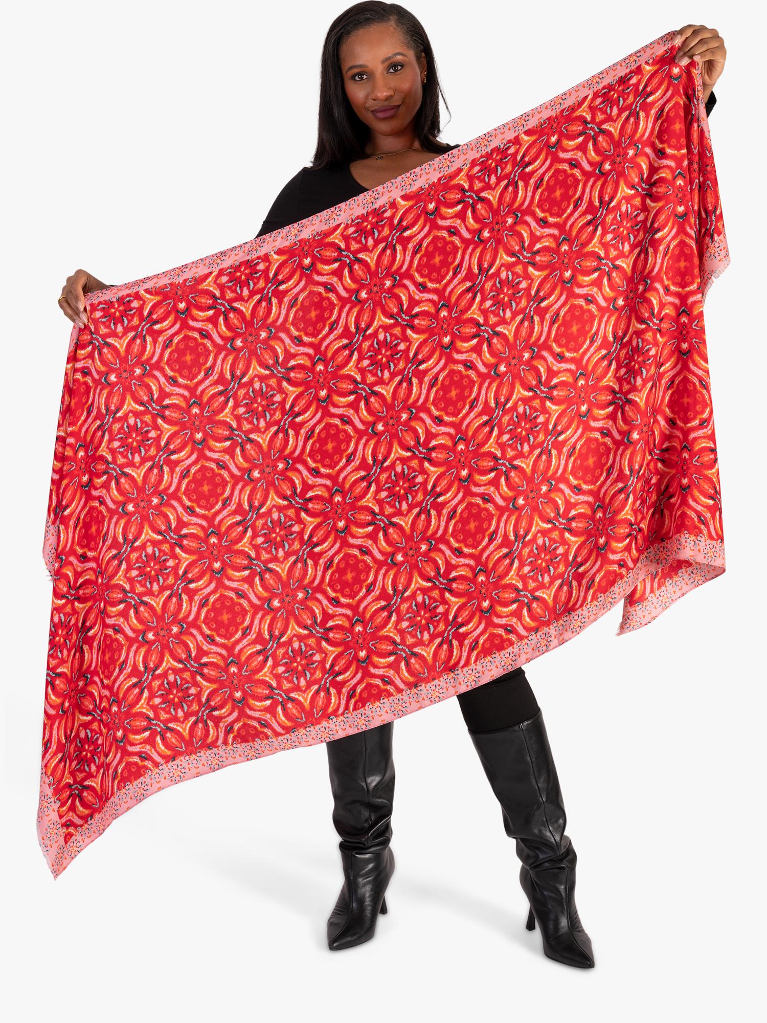 chesca Floral Mosaic scarf red 90x180cm (British brand)
