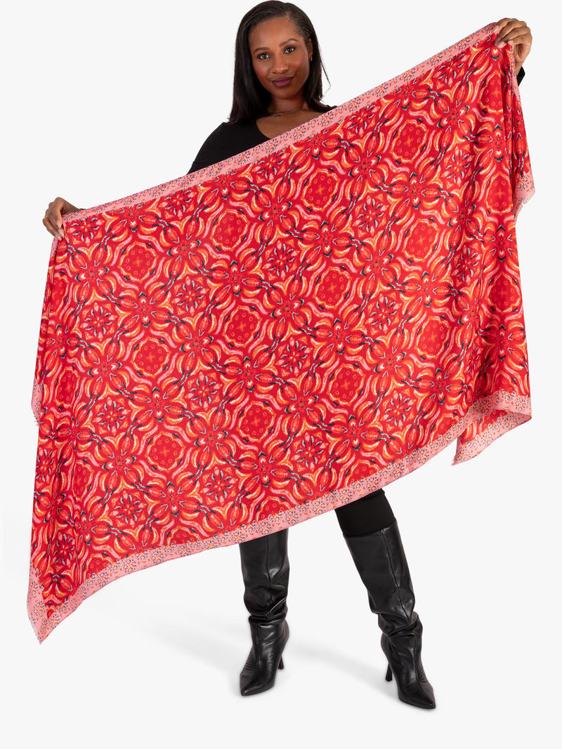 chesca Floral Mosaic scarf red 90x180cm (British brand)