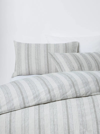 John Lewis John Lewis Stony Brushed Cotton Stripe Double Duvet Cover- Buy online at McGrocer