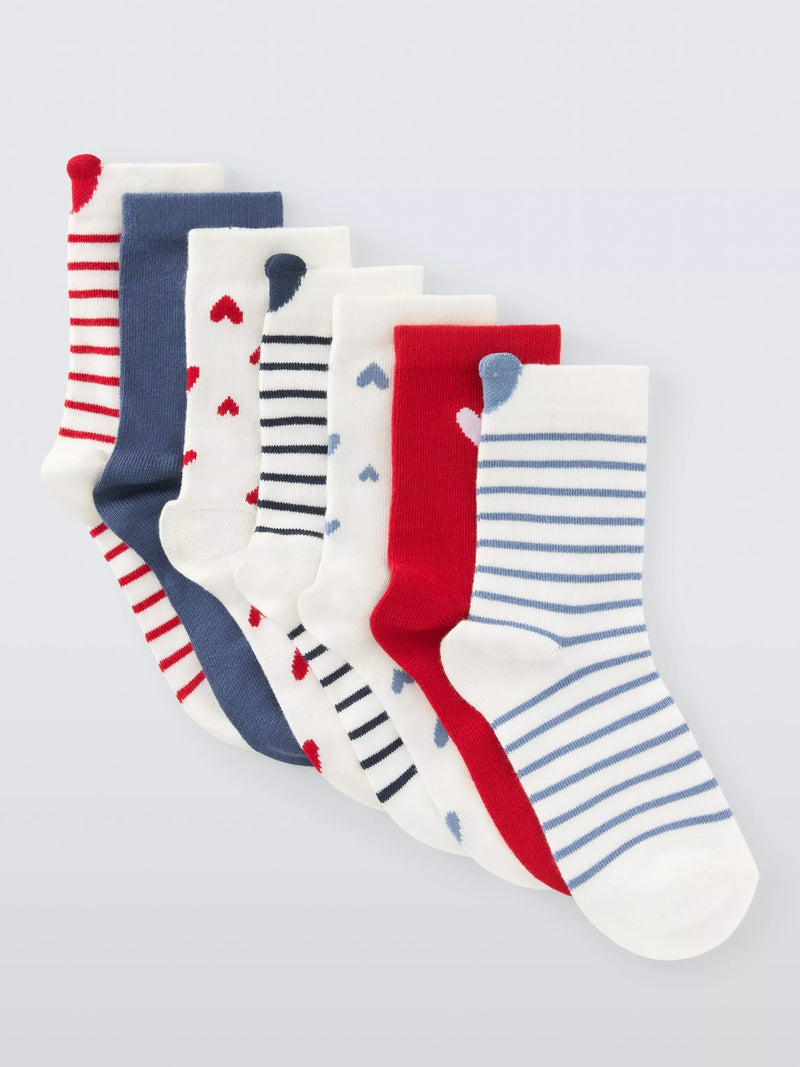John Lewis kids heart ankle socks pack of 7 white, UK version