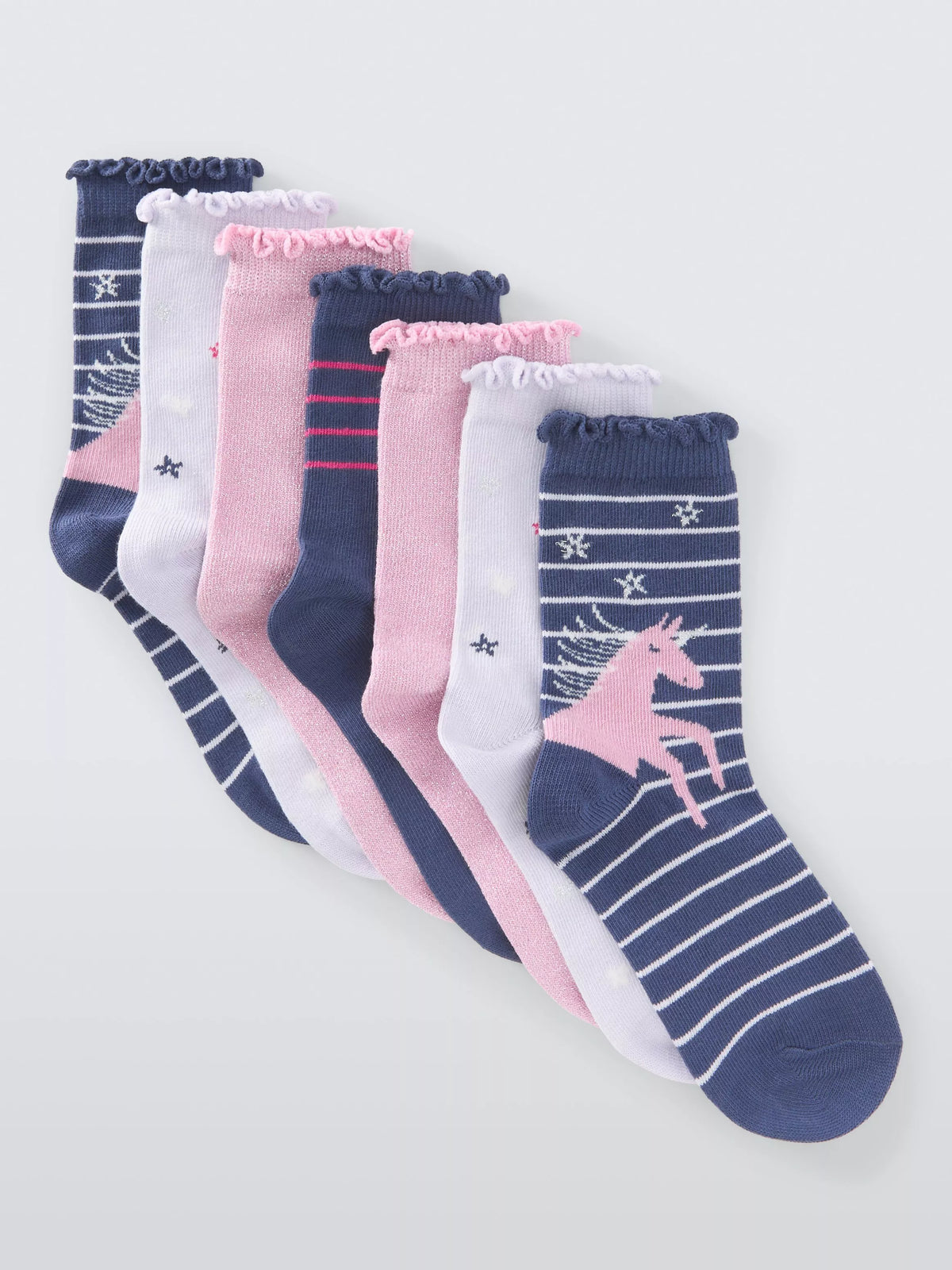 John Lewis Kids' Unicorn Ankle Socks, Pack of 7, Lilac, 4-7