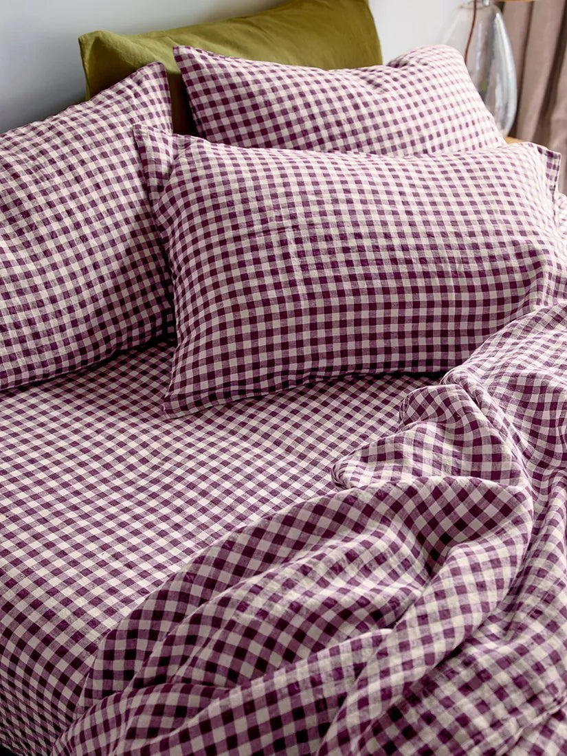 Piglet in Bed Gingham Linen Fitted Bed Sheet