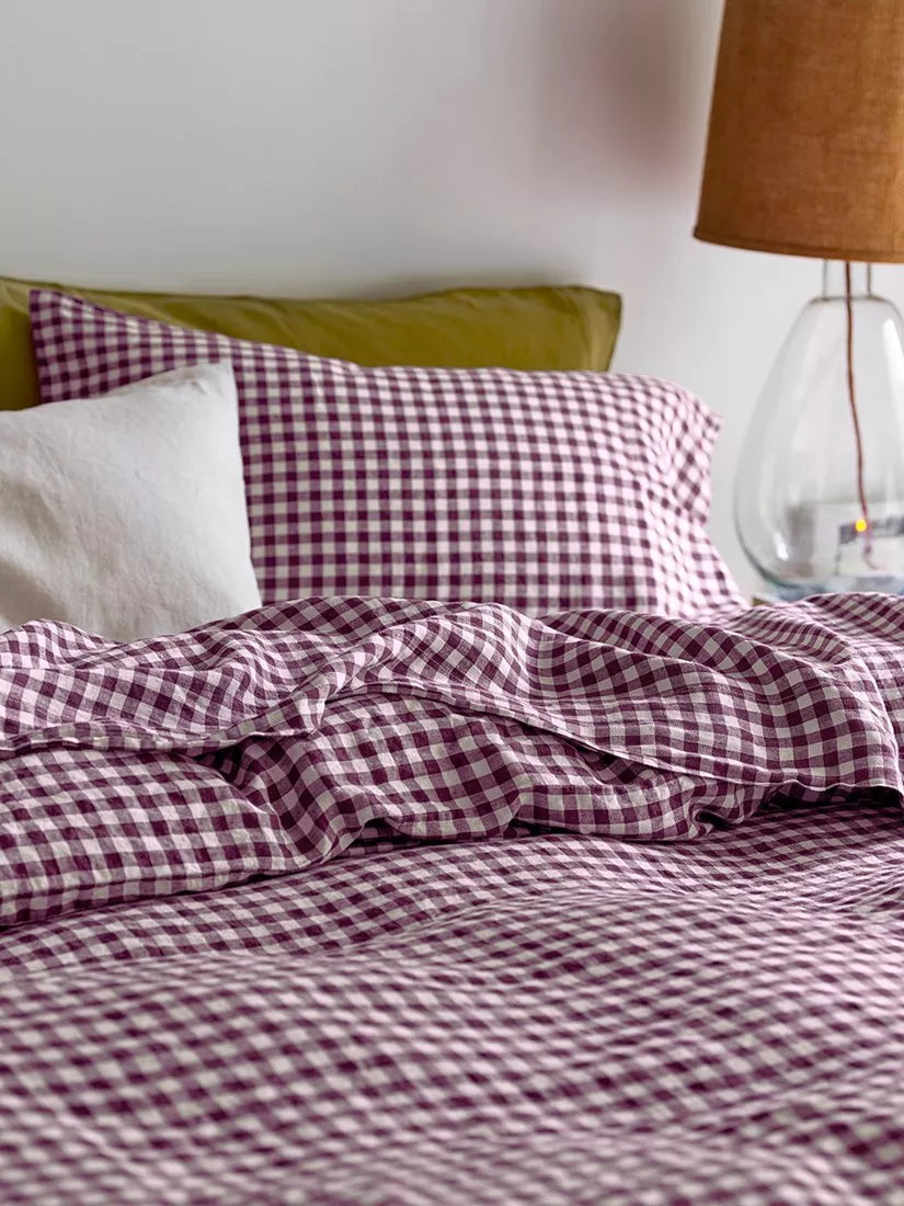 Piglet in Bed Gingham Linen Flat Sheet Double