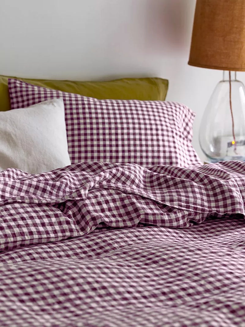 Piglet in Bed Gingham Linen Flat Sheet Double