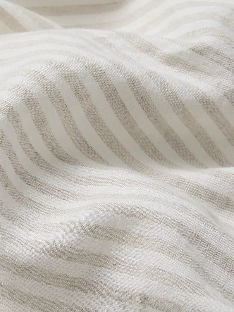 Piglet in Bed oatmeal stripe linen flat sheet king size, UK version