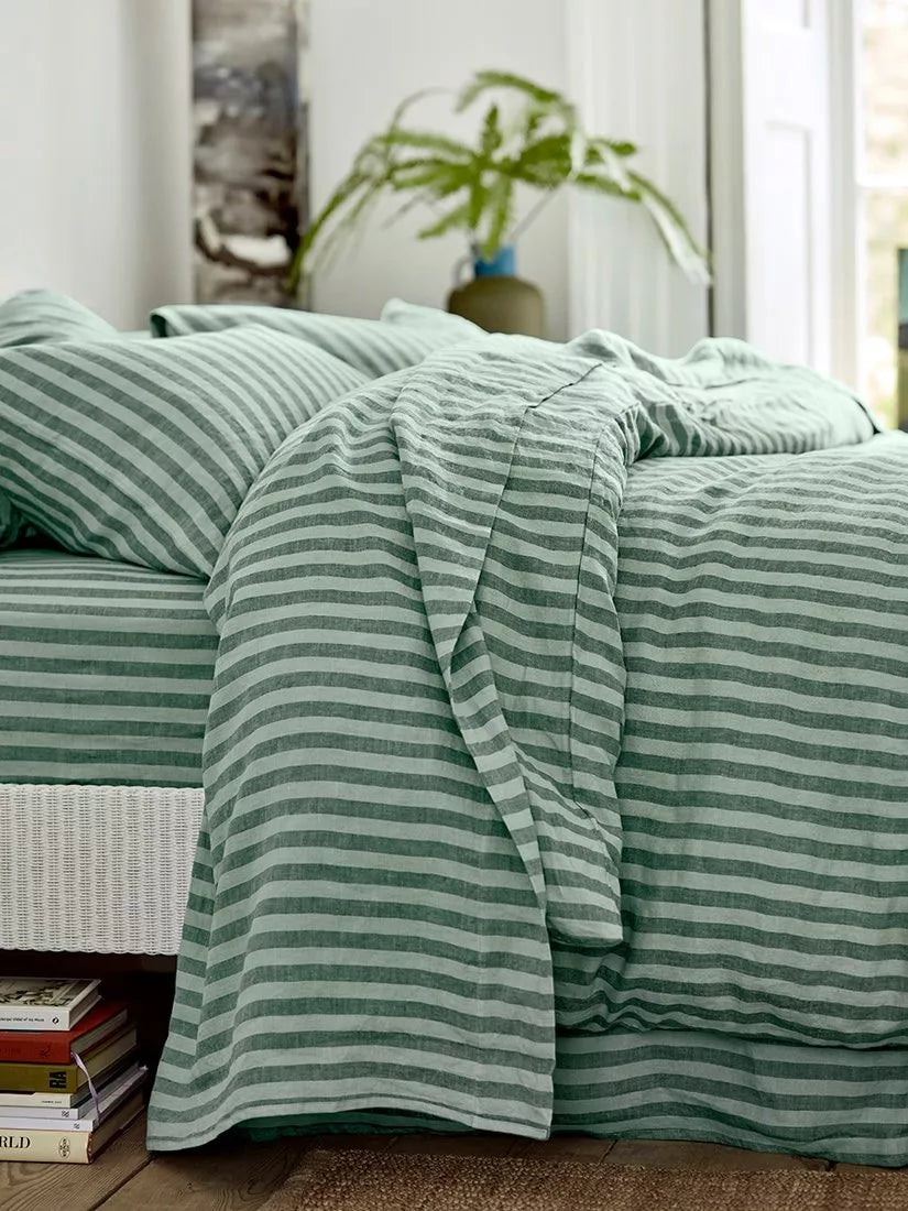 Piglet in Bed Pembroke Stripe Linen Flat Sheet Single