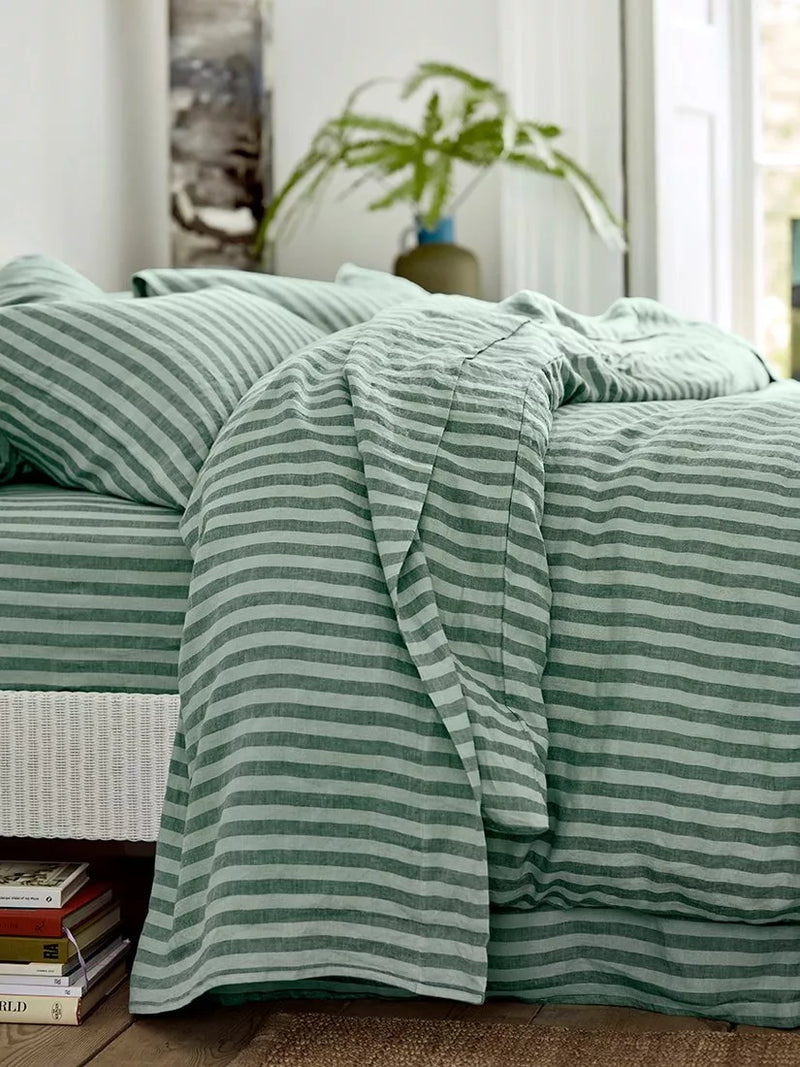 Piglet in Bed Pembroke Stripe Linen Flat Sheet Single