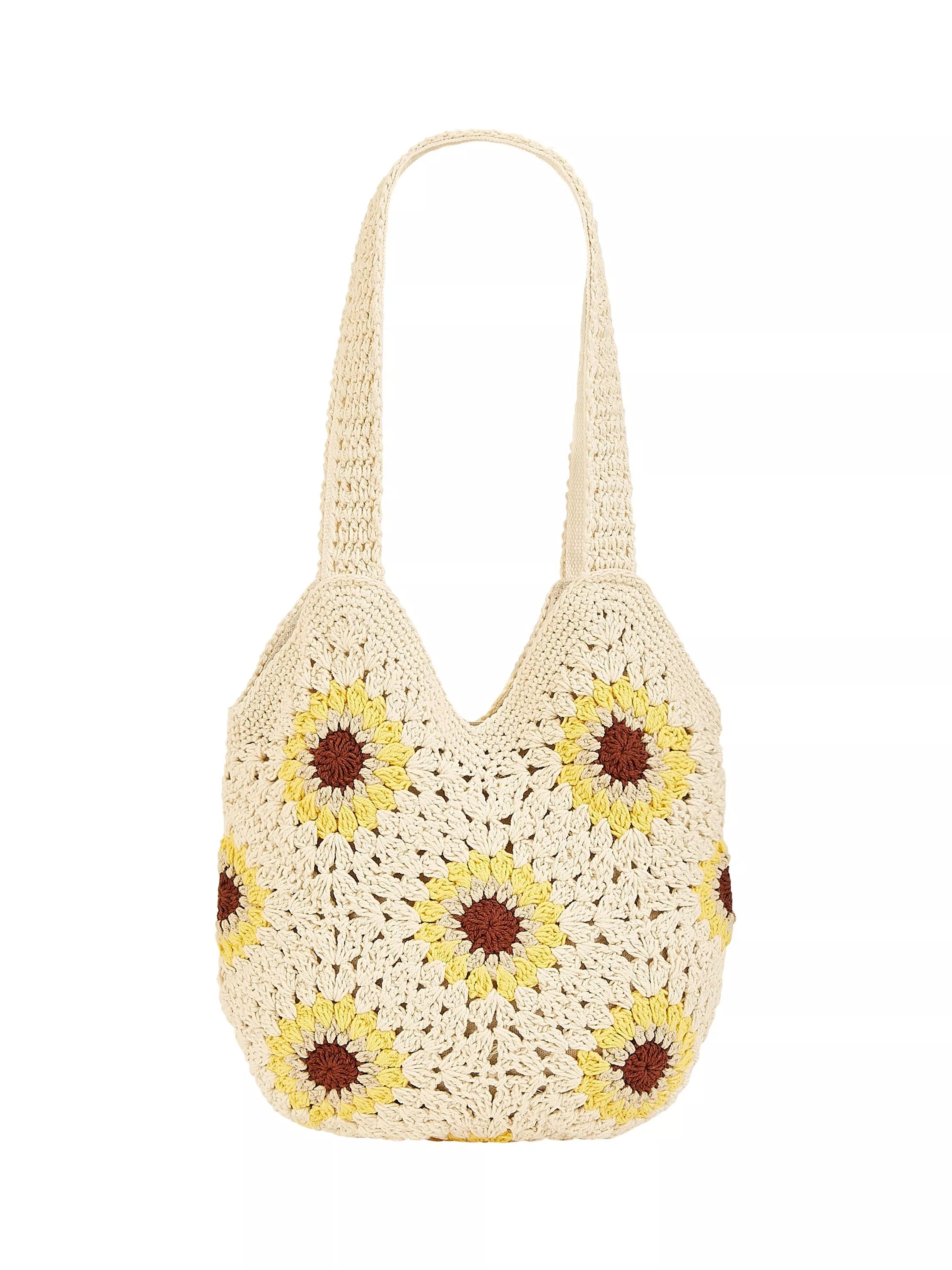 Yumi crochet tote bag sunflower floral design, imported from the UK