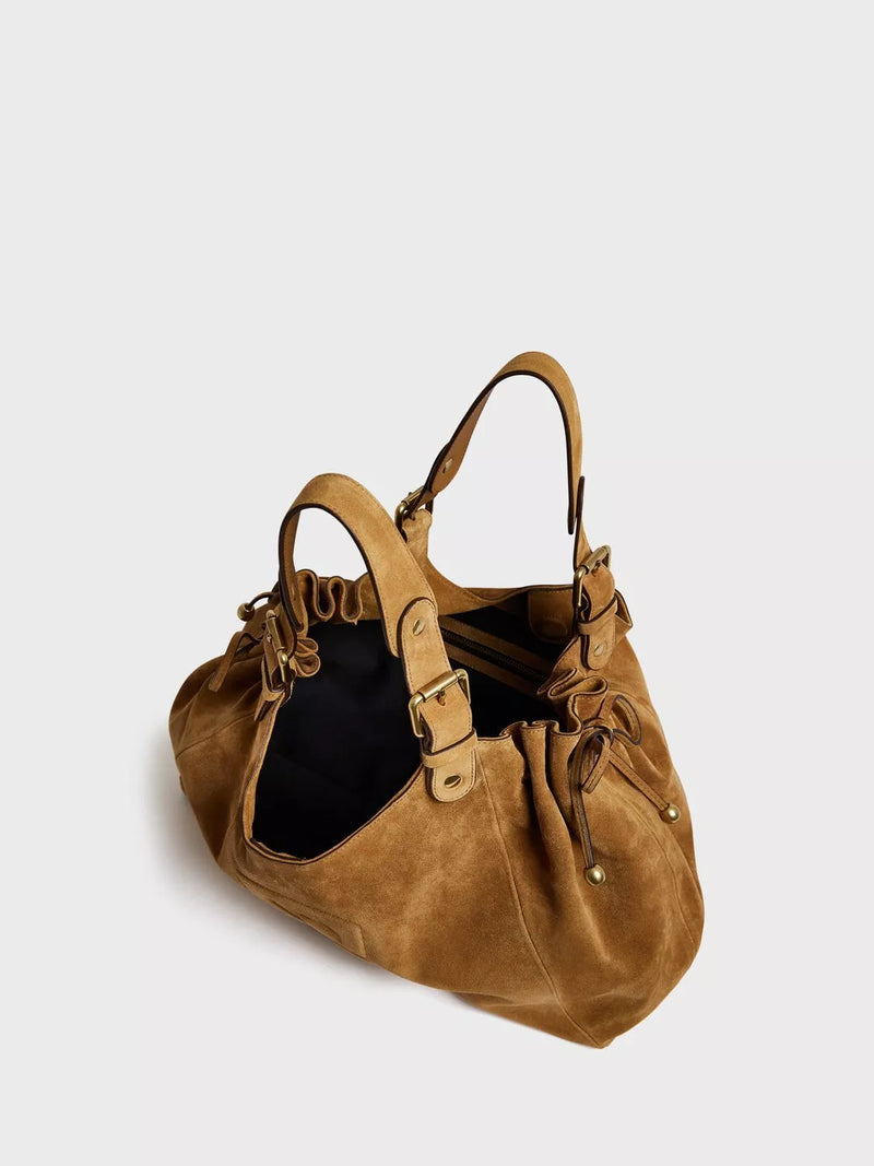 Gerard Darel Chiara suede shoulder bag in wheat, UK version