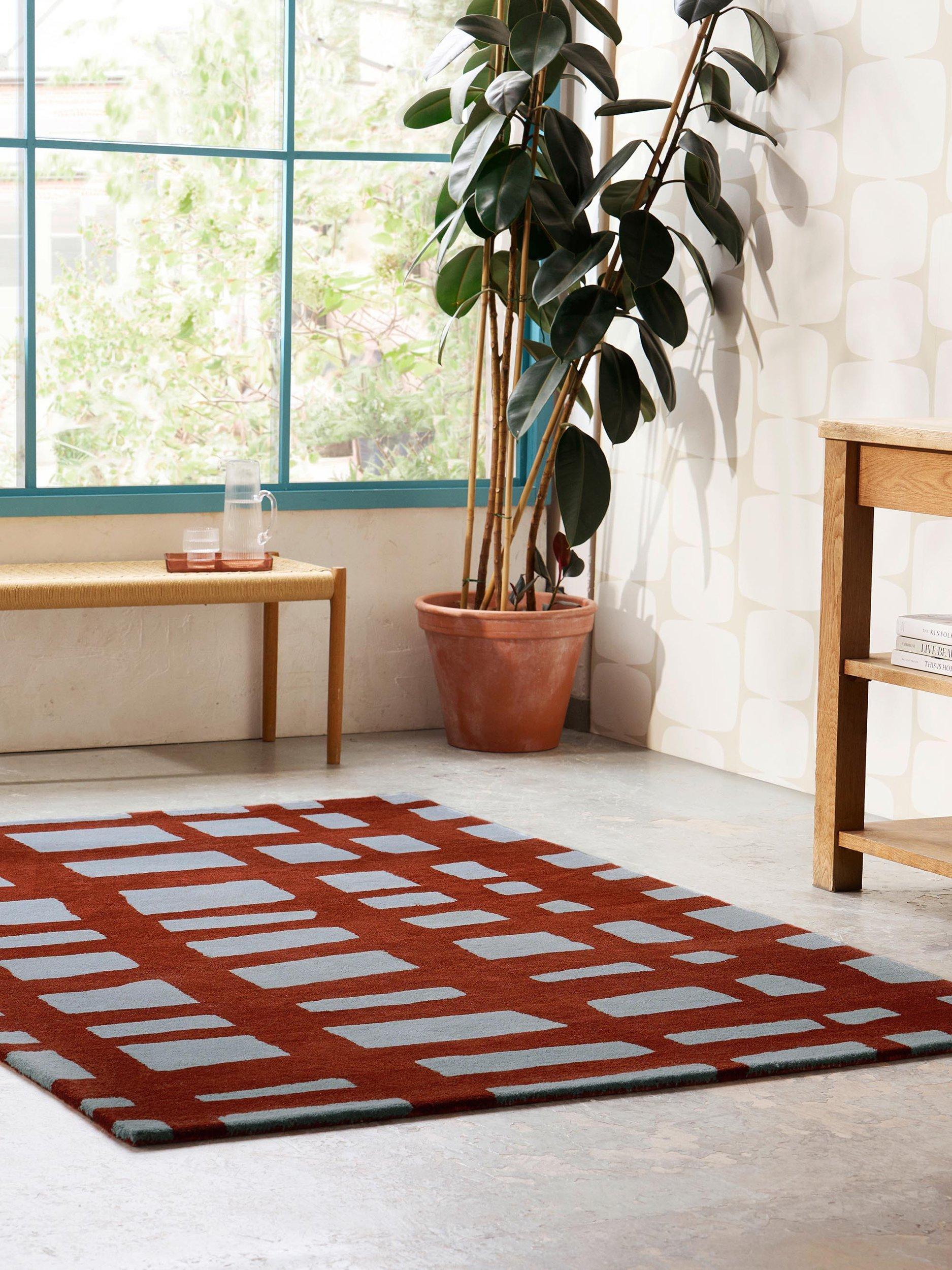 Scion Arlo crosshatch pure wool rug in brick, imported from the UK