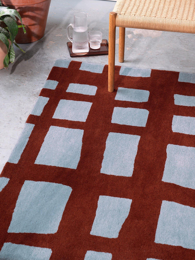 Scion Arlo crosshatch pure wool rug in brick, imported from the UK