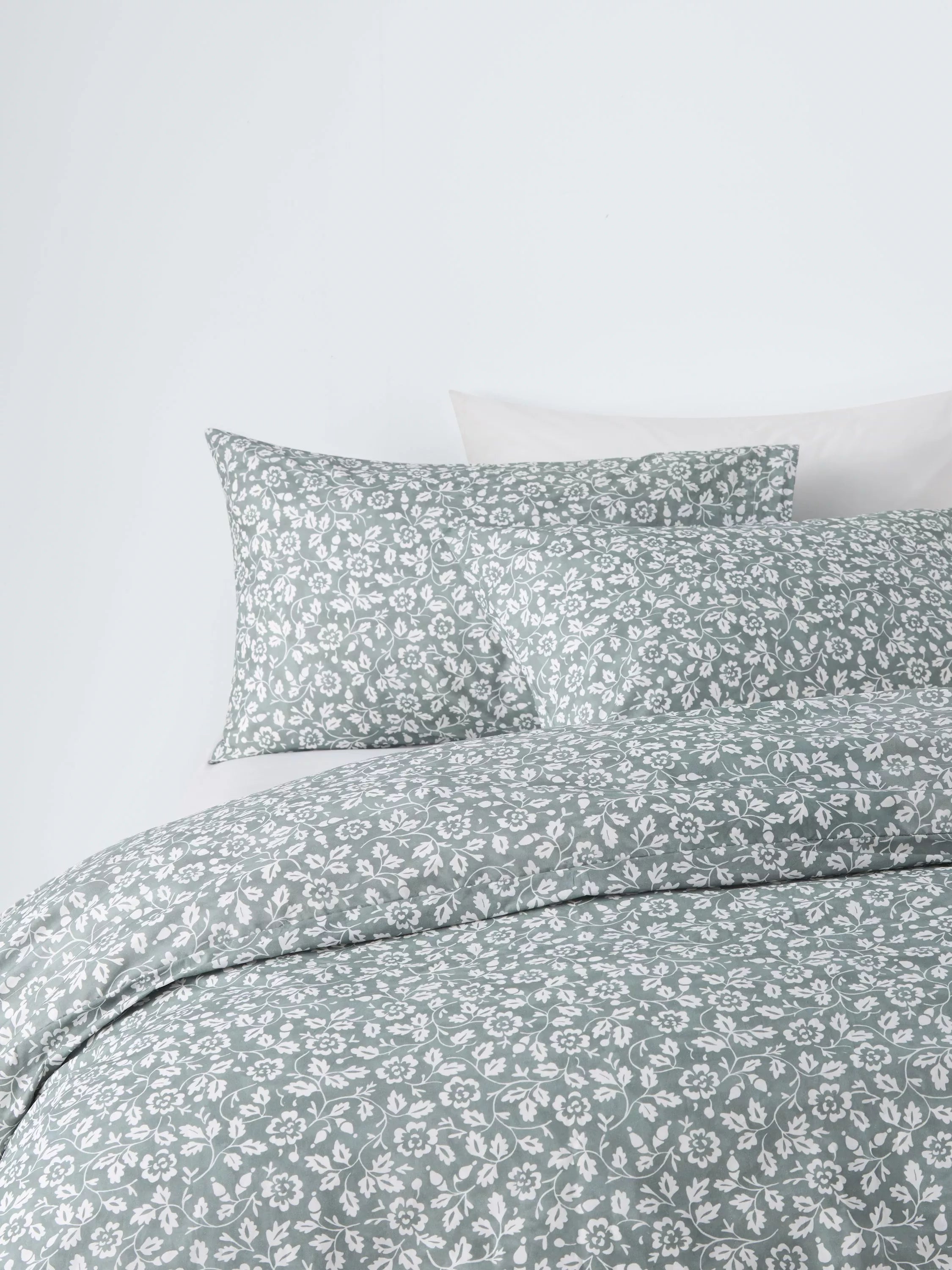 John Lewis Marlow Trailing Cotton Single Duvet Cover Set, Sage