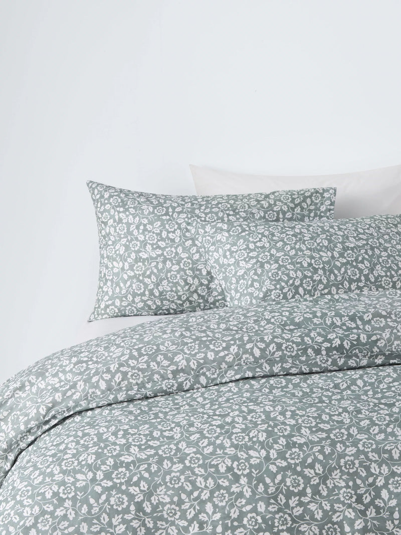 John Lewis Marlow Trailing Cotton Single Duvet Cover Set, Sage