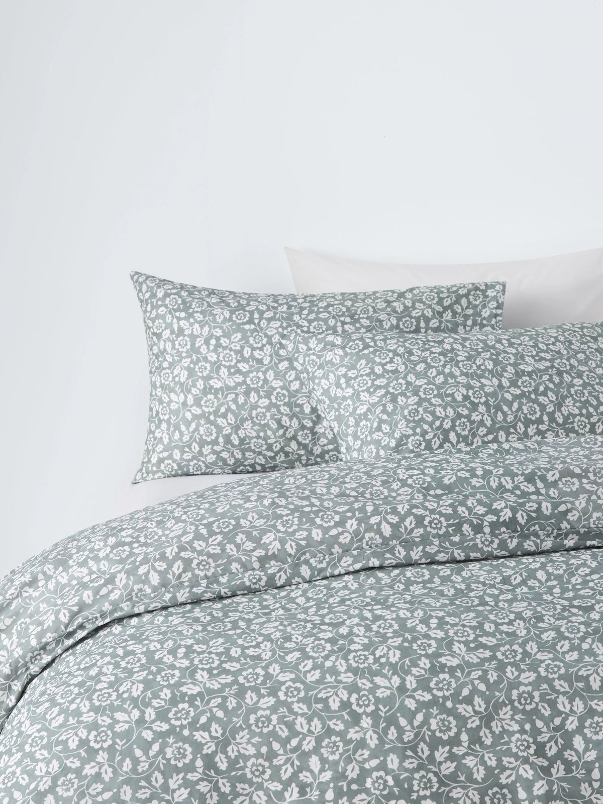 John Lewis Marlow Trailing Cotton Single Duvet Cover Set, Sage