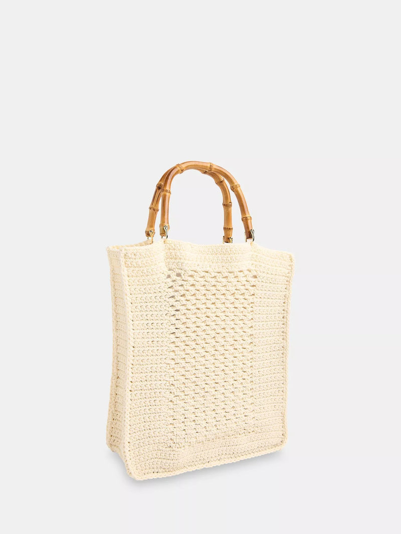 Whistles bamboo handle crochet bag cream, imported from the UK