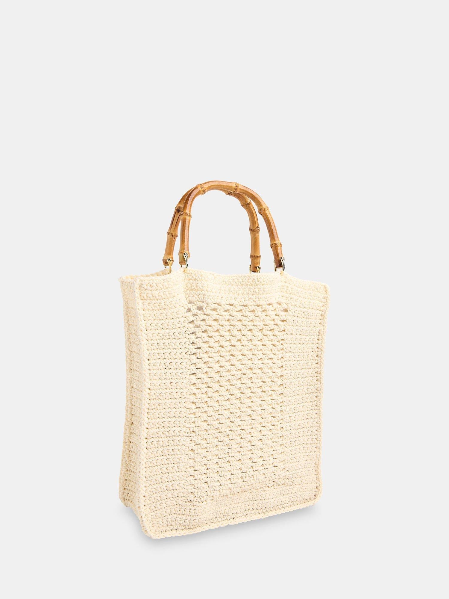 Whistles bamboo handle crochet bag cream, imported from the UK