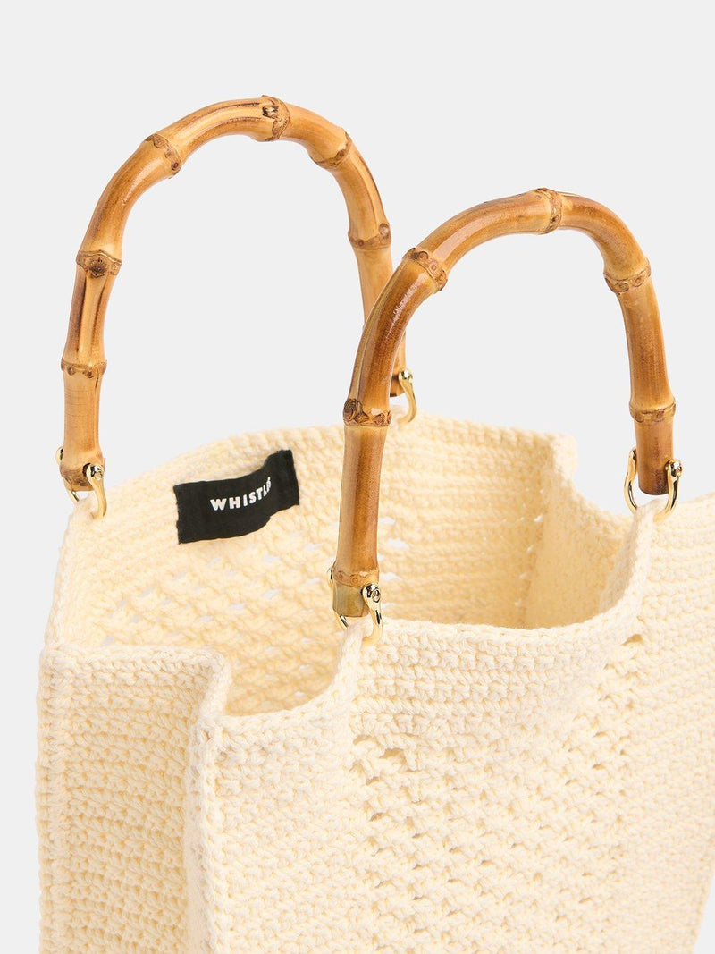 Whistles bamboo handle crochet bag cream, imported from the UK