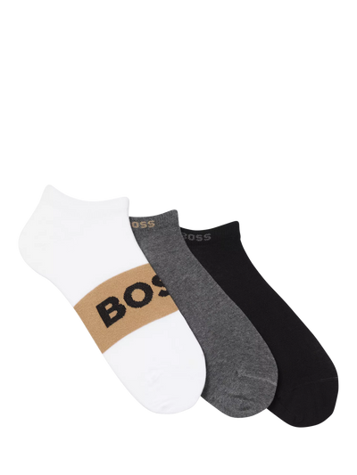 John Lewis HUGO BOSS BOSS Cotton Blend Ankle Trainer Socks, Pack of 3- Buy online at McGrocer