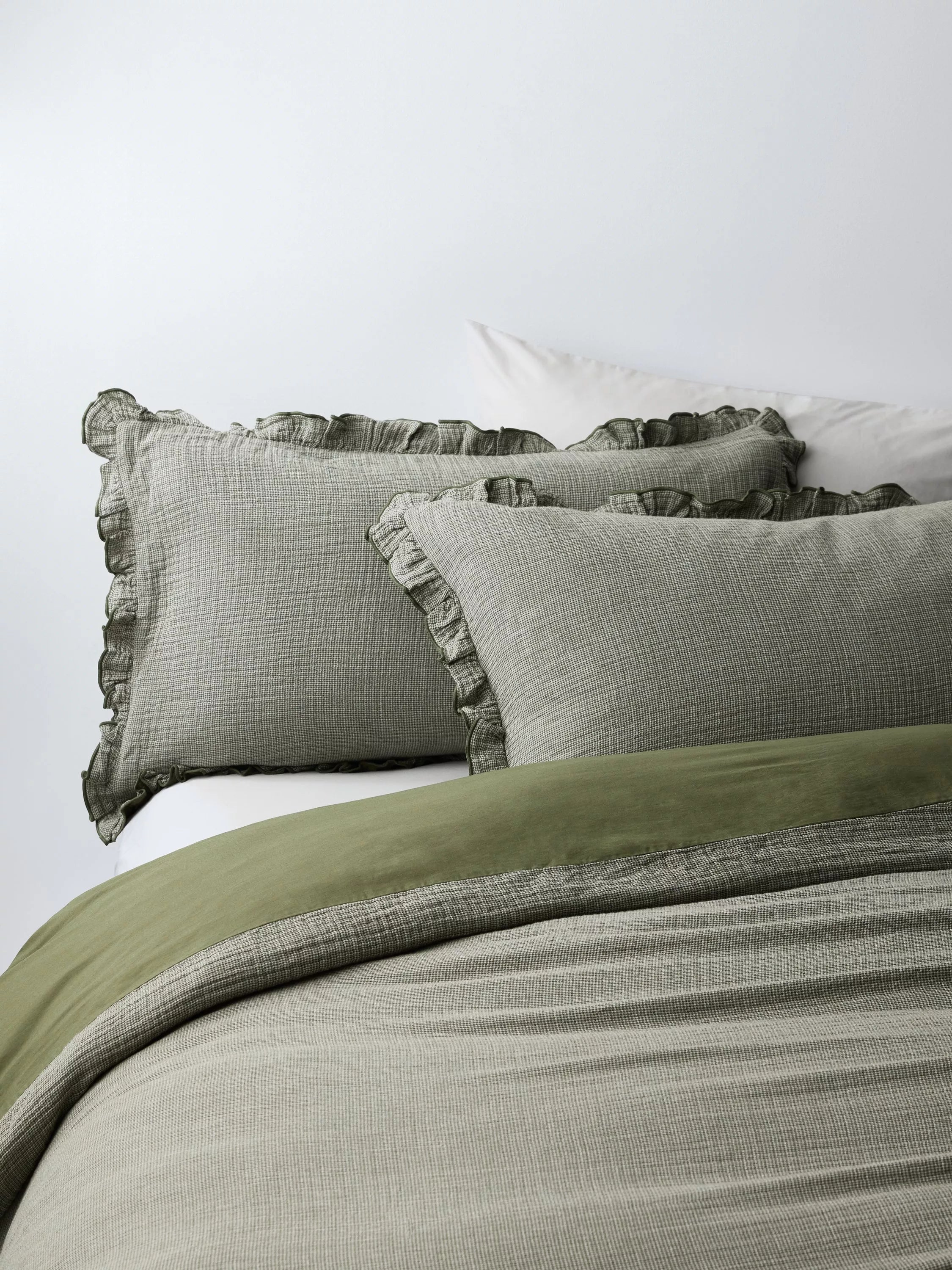 John Lewis Belvoir Pure Cotton Gauze, Single Duvet Cover Set, Green Avocado