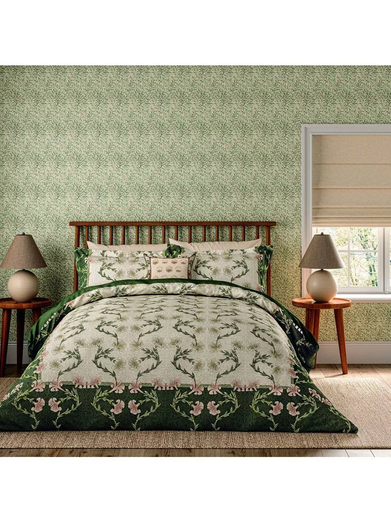 Morris & Co. Scrolling Carnation Double Duvet Cover Set, Green