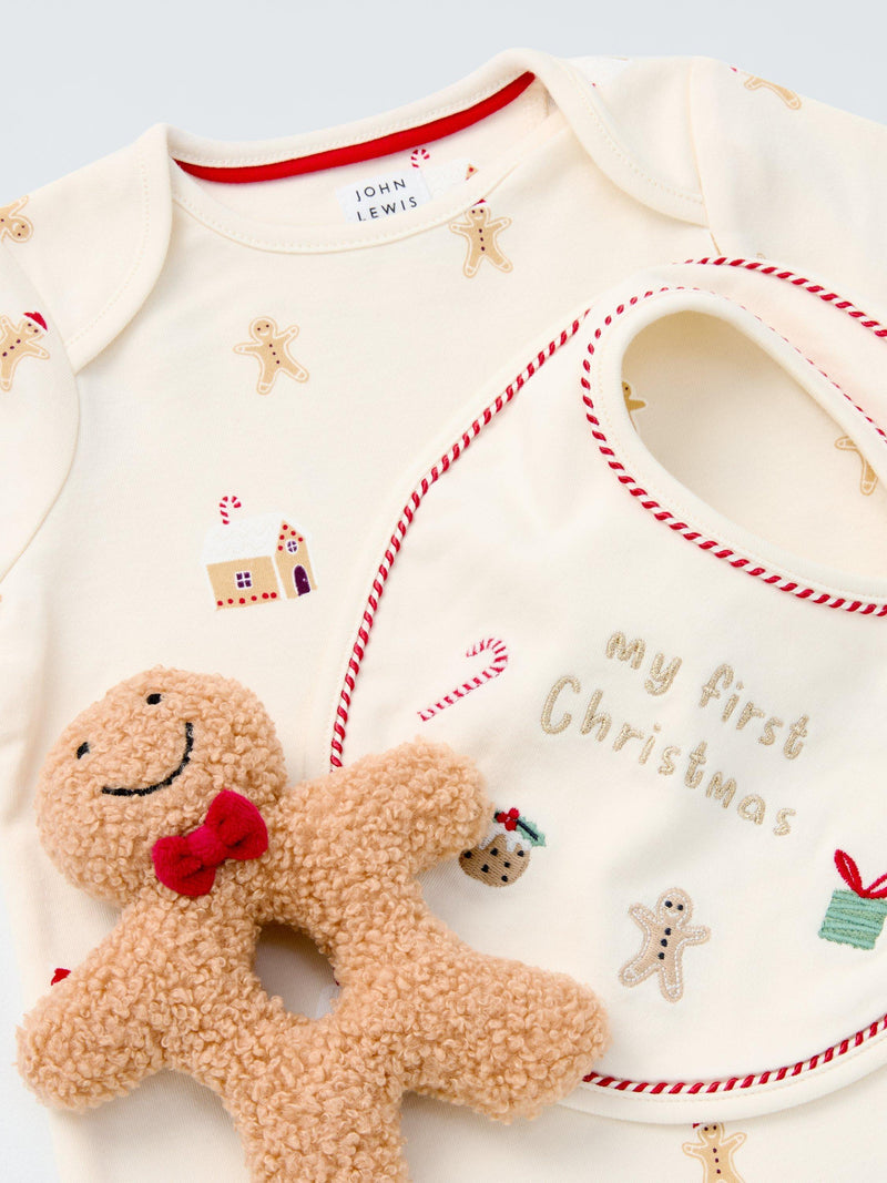 John Lewis baby Christmas gift set sleepsuit bib toy, UK version