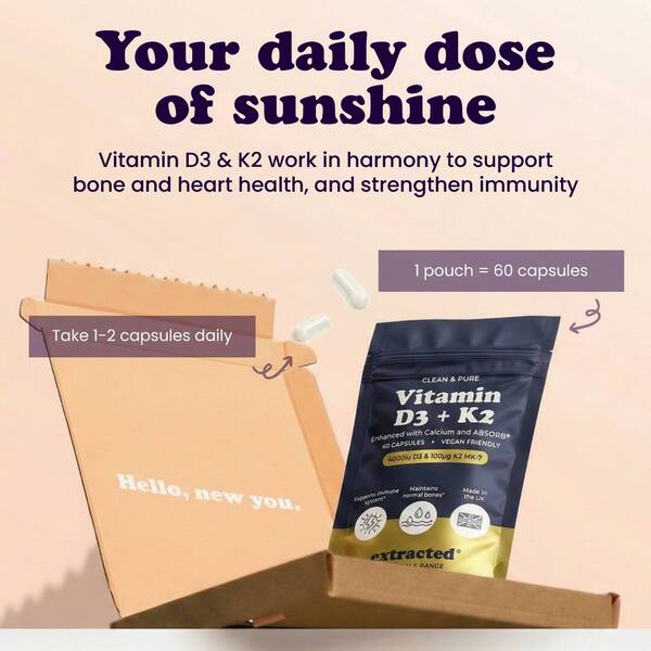 Extracted Vitamin D3 K2 supplement 60 capsules - British product
